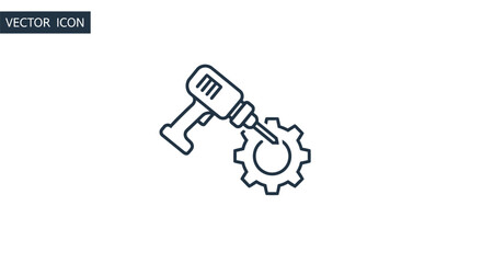 Conceptual line art icon showcasing a drill interacting with a cog representing repair