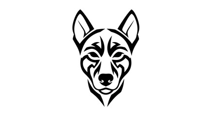 Stylized canine face drawing a striking tattoo design element with strong lines and bold contrasts