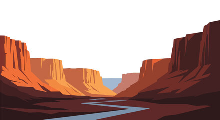 Majestic canyon landscape illustration with flowing river and prominent rock formations