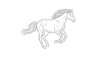 Elegant outline illustration of a galloping horse against a clean white backdrop, capturing fluid