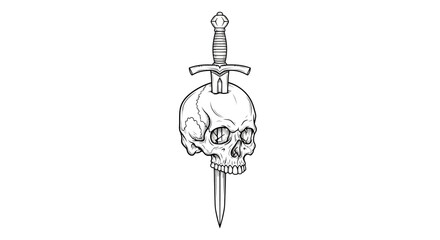 Obraz premium Symbolic depiction: Dagger impaling skull representing mortality or power struggle emblem