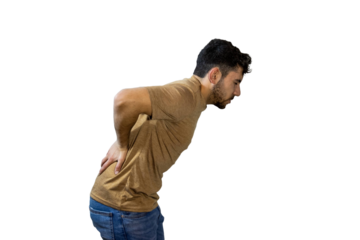 Man suffering from back pain on isolated background. PNG