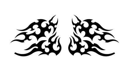 Symmetrical abstract tribal flame design tattoo element art in black and white