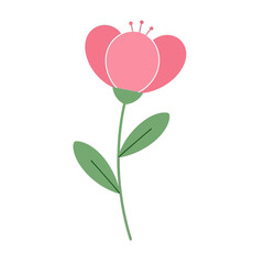 A simple minimalist illustration of a flower with a green stem and leaves