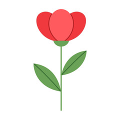 A simple minimalist illustration of a flower with a green stem and leaves