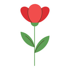 A simple minimalist illustration of a flower with a green stem and leaves