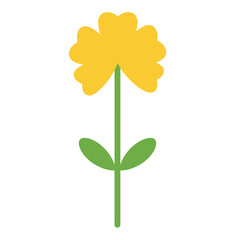 A simple minimalist illustration of a flower with a green stem and leaves