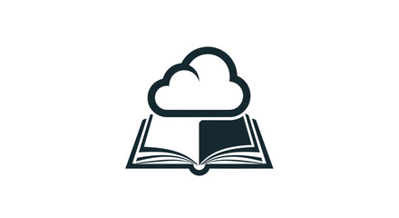 Abstract digital library concept with cloud and book to evoke innovation and technology