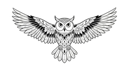 Detailed owl vector illustration featuring intricate wing patterns on a white background