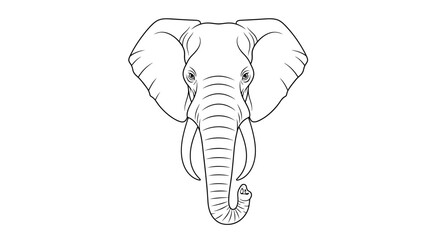 Detailed monochrome vector illustration of an elephant's face with prominent tusks and curled