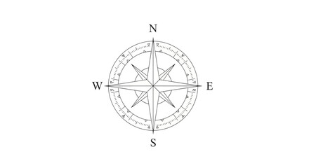 Detailed compass rose illustration emphasizing direction and precise navigation tool detail © Anisah