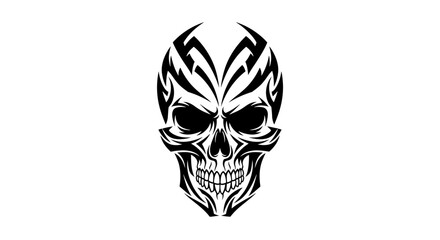 Stylized Skull Vector Illustration Depicting Tribal Art Aesthetics and Black and White Contrast