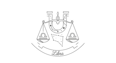 Minimalist Libra Zodiac Sign Symbol with Constellation Design Isolated on White Canvas