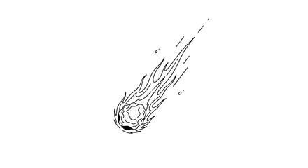 Minimalist line art illustration of a cosmic meteor or comet soaring through the vast space expanse