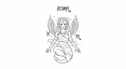 Mystical zodiacal goddess with wings and horns, a celestial guardian of astrology and esotericism