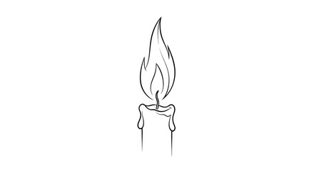 Monochrome rendering depicting a lit candle with dripping wax on plain background