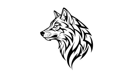 Stylized wolf head illustration emphasizing sharp lines and bold black strokes on white backdrop