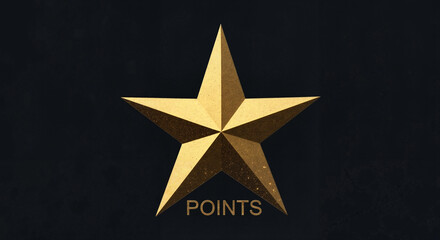 Obraz premium Golden star icon with points text on dark background 