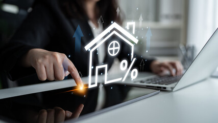 Real estate investment profit illustration showing rising house value, property return, and real...