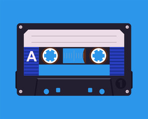 Cartoon retro music cassette poster. Vintage audio tape backdrop, pop music album tape design flat vector background illustration. Old school music audio tape
