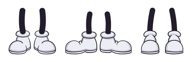 Retro cartoon character feet. Comic book mascot body part, cartoon legs in boots flat vector illustration set. Standing feet pairs on white