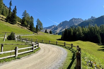 Sfazu, Switzerland - September 20, 2025: Road from Sfazu station to the famous Lagh Saoseo. A very popular hike in Graubünden.