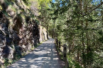 Sfazu, Switzerland - September 20, 2025: Road from Sfazu station to the famous Lagh Saoseo. A very popular hike in Graubünden.