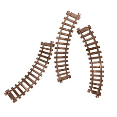 3 рart of the children railway constructor. Watercolor illustration of rails and sleepers on a white background. Game roads. Toy train track for the design of children's cards, educational games