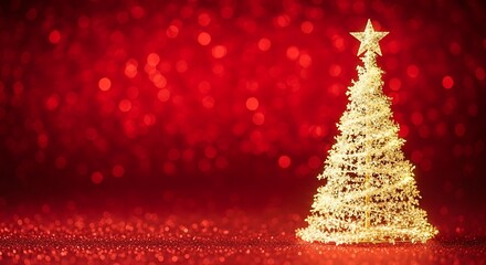 Sparkling white christmas tree on a red glittery background