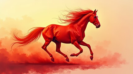 Bright running Fire Horse on a warm gradient background. Symbol of the 2026 Chinese Zodiac Year. Dynamic, powerful art for holiday design