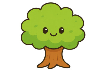 Obraz premium Happy cartoon tree character smiling, cute kawaii nature illustration, ecology and growth concept on transparent background