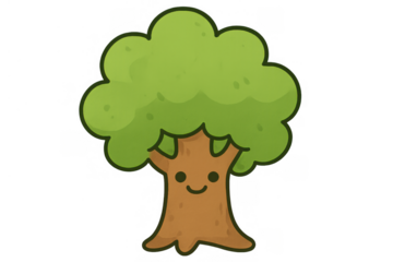 Happy smiling tree cartoon character illustration symbolizing nature, growth, environment, and eco friendly concepts
