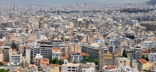 City panoramic view of Athens, Greece, seen from the acropolis.