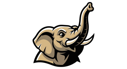 Cartoon Elephant Head with Raised Trunk and Detailed Tusks.