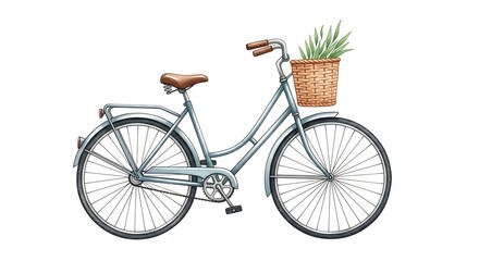 Vintage bicycle with wicker basket full of flowers