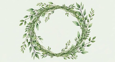 Oval wreath of green leaves and delicate foliage