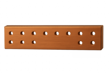 Copper busbar with perforated holes on transparent background