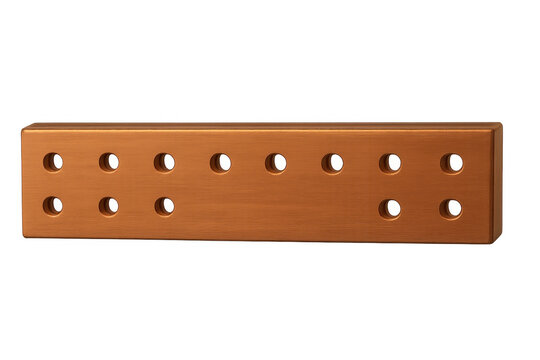 Copper busbar with perforated holes on transparent background