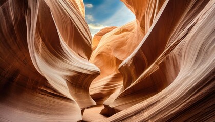 The smooth, winding walls of Antelope Canyon with sunlight streaming through