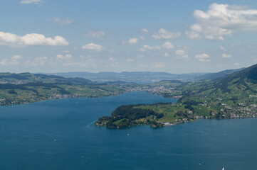 Fototapeta premium Travel Destination Switzerland:&nbsp;Use for guides, brochures, and websites promoting the country. Showcasing the famous landscape elements—lakes, peaks, and picturesque countryside.