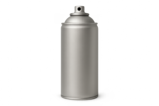 Silver aerosol spray paint can on transparent background