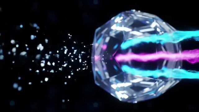 Abstract Logic Representation: Digital Crystal Processes Energy Data, Emitting Futuristic Colored Streams