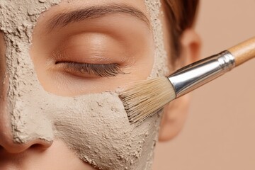 Facial mask application close-up showcasing natural skincare process with clay texture for deep cleansing revitalization promoting self-care and beauty rituals captured with clarity