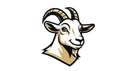 Cartoon Goat Head with Curled Horns and Friendly Smile.