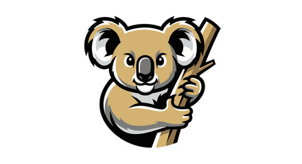 Cartoon Koala Mascot Holding a Branch with Detailed Shading.