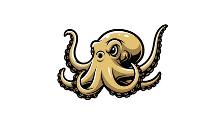 Cartoon Octopus with a Stern Expression and Detailed Tentacles.