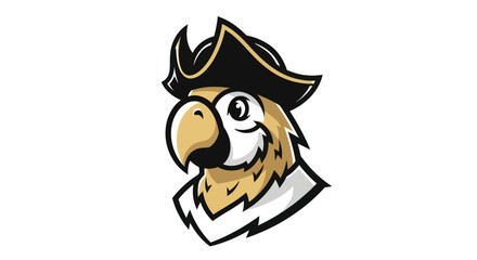 Cartoon Parrot Pirate Mascot with Eye Patch and Pirate Hat.