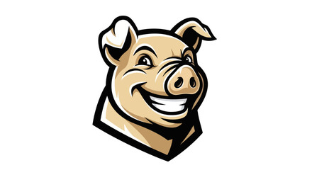 Cartoon Pig Head Mascot with Grinning Expression and Detailed Features.