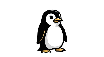 Cartoon Penguin Standing with a Curious Expression on White Background.