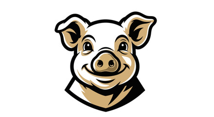 Cartoon Pig Head Mascot with Smiling Expression and Detailed Features.